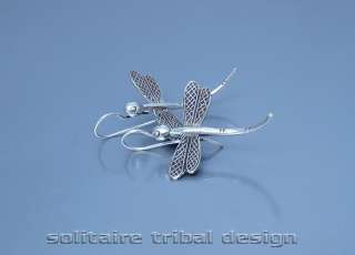 Hill Tribe Silver Etched Dragonfly Tribal Earrings LGE  