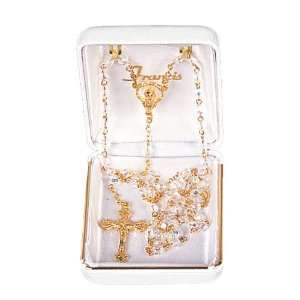 Baptismal Rosary   3mm Crystal Aurora Beads   15 Chain   Gold Plated 