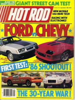   HOT ROD Magazine Ford vs Chevy 1986 Mustang GT Camaro IROC Z28  