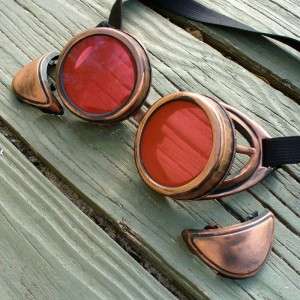 Steampunk Goggles Glasses cyber lens goth D copper red Aviator Biker 