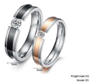 New Titanium Steel CZ Crystal Promise Ring Love Couple Wedding Bands 