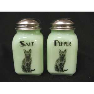  Square Salt & Pepper Shakers   Jade w/ Cat (Retro): Kitchen & Dining