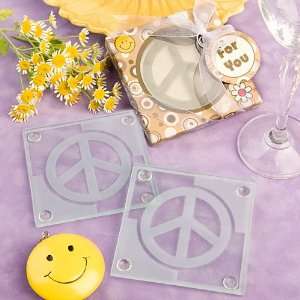 Peace sign design glass coaster set favors 