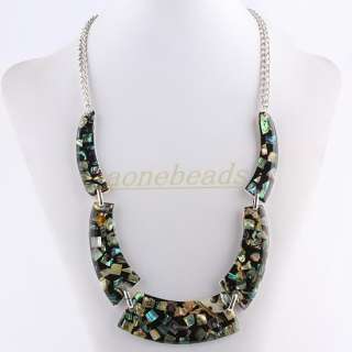   Abalone Shell MOP Beads Semicircle Chain Choker Necklace 24L  