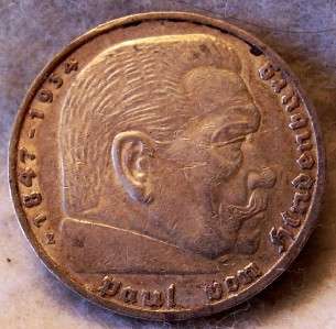 Genuine WW2 Nazi Hitler SS Old German 1936 E 5 Mark Silver Coin NR 