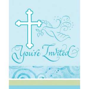  Faithful Dove Blue Invitations 8pk