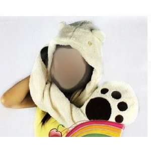 Cream White Costume Button Monster Full Scarf Hat with 
