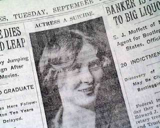 1932 PEG ENTWISTLE DIES IN HOLLYWOOD SIGN LEAP Suicide Old Newspaper 