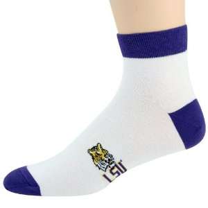  NCAA LSU Tigers White Purple Low Cut Socks: Sports 