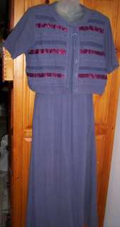 COUNTRY WEAR CASUALS Long 2 PIECE Purple DRESS Cropped JACKET M  