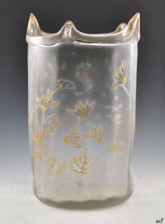 Beautiful Antique Acid Etched Cameo Glass Vase Gilt  