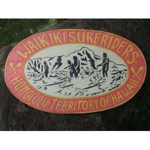 WAIKIKI SURFRIDERS B&W Vintage Hawaiian Sign 