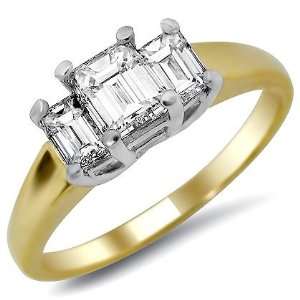  1.0ct VVS Three Stone Emerald Diamond Engagement Ring 14k 