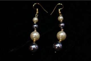 Two Tone Pearl Graduated Necklace and Earring Set  