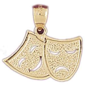    14kt Yellow Gold Drama Mask, Laugh Now, Cry Later Pendant Jewelry