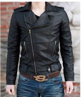 UK213 New Mens Qualit Slim Fit Fashion Faux Leather Jackets Coat BLACK 