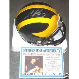 CHAD HENNE Signed MICHIGAN Mini Helmet Dolphins SIGNING