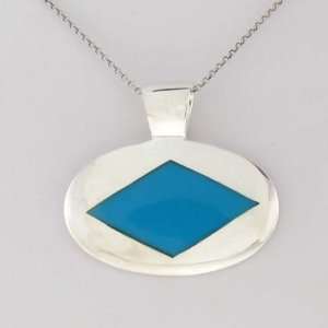  Sterling Silver Synthetic Turquoise Square Oval Pendant Jewelry