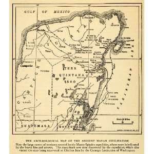 1926 Print Archaeological Map Ancient Mayan Civilization Mason Spinden 