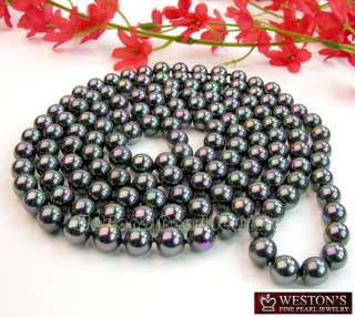 8MM 55 LONG BLACK GENUINE SEA SHELL PEARL NECKLACE NEW  