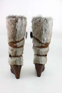 Womens faux fur wedge platform snow boots knee high  