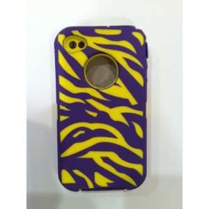  iPhone 4/4S Zebra Purple/Gold Protector Case w/Built in 