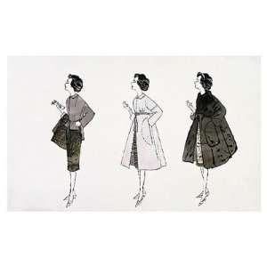 Three Female Fashion Figures, c. 1959 by Andy Warhol 19.00X13.00. Art 