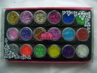18 Colors Nail Art Rainbow Color Chips and Glitter Powder Mixed Dust 