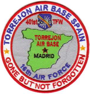 USAF BASE PATCH, TORREJON AIR BASE SPAIN 401ST TFW, 16TH AF, Y  