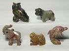 Five Soap Stone Animal Carvings/Figur​ine: Owl, Gorilla, Elephant