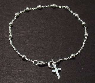 3mm Polished Rosary Bead Bracelet Virgin Mary Medallion 925 Sterling 