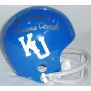 Signed Gale Sayers Mini Helmet   Kansas Throwback Riddell w/Kansas 