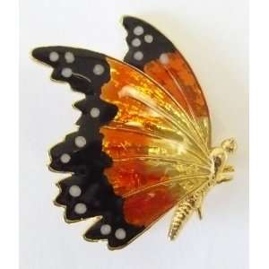  Dark Orange, Pink & Black Enamel Butterfly Pin: Jewelry