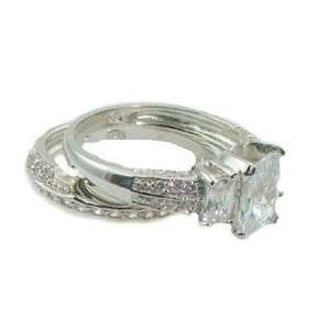 Antique Emerald Cut 3 Stone Wedding Ring Set  
