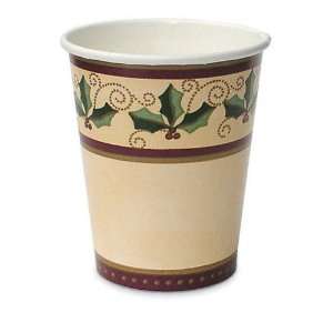  Gilded Holly Hot/Cold Beverage Cups 9 Oz   Pack of 8 