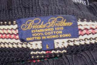 Brooks Brothers Cotton Sweater Plaid Mens L Large Blue  