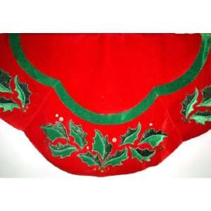  48 Velvet Christmas Tree Skirt with Holly: Home & Kitchen