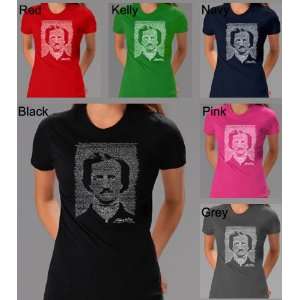 Womens PINK Edgar Allen Poe Shirt XS   Edgar Allen Poes Face created 