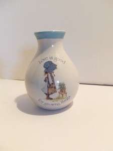 Vintage 1978 Holly Hobbie Little Girl Blue Girl Stoneware 4 Vase Love 