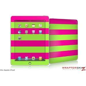 iPad Skin   Kearas Psycho Stripes Neon Green and Hot Pink   fits Apple 