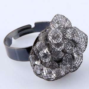   alloy finger ring twisted mesh w/ crystal chip bead adjustable fashion