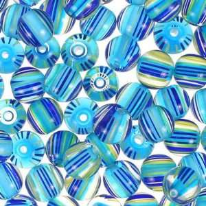  10mm Blue/Green Cane Glass Beads Round: Arts, Crafts 