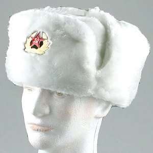 RUSSIAN HAT/SOVIET MILITARY HAT WITH EAR FLAPS (WHITE)/SHAPKA USHANKA 