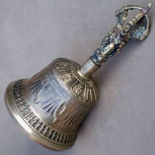 Tibetan temple brass BELL has vajra handle 5inch,190gm  