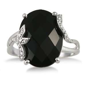  8 Carat Oval Onyx and Diamond Ring in .925 Sterling Silver 