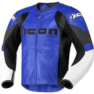 Icon Overlord Prime Mens Leather Sportsbike Motorcycle Jacket   Blue 