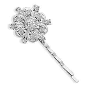  Silver Plated Crystal Flower Fashion Bobby Pin: Jewelry