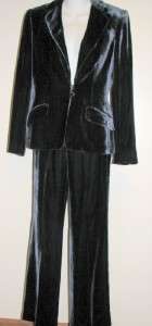 STUNNING ANNE KLEIN FITTED PANT SUIT BLUE RAYON SILK VELVET sz2  