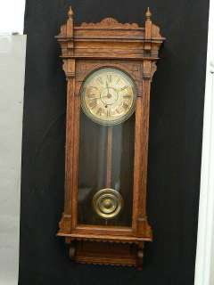 Antique INGRAHAM Fancy OAK Wall Regulator Clock BRISTOL CT Maker 