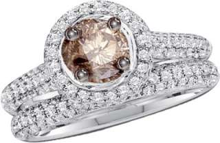 Ladies Chocolate Diamond Wedding Set Engagement Ring and Band White 